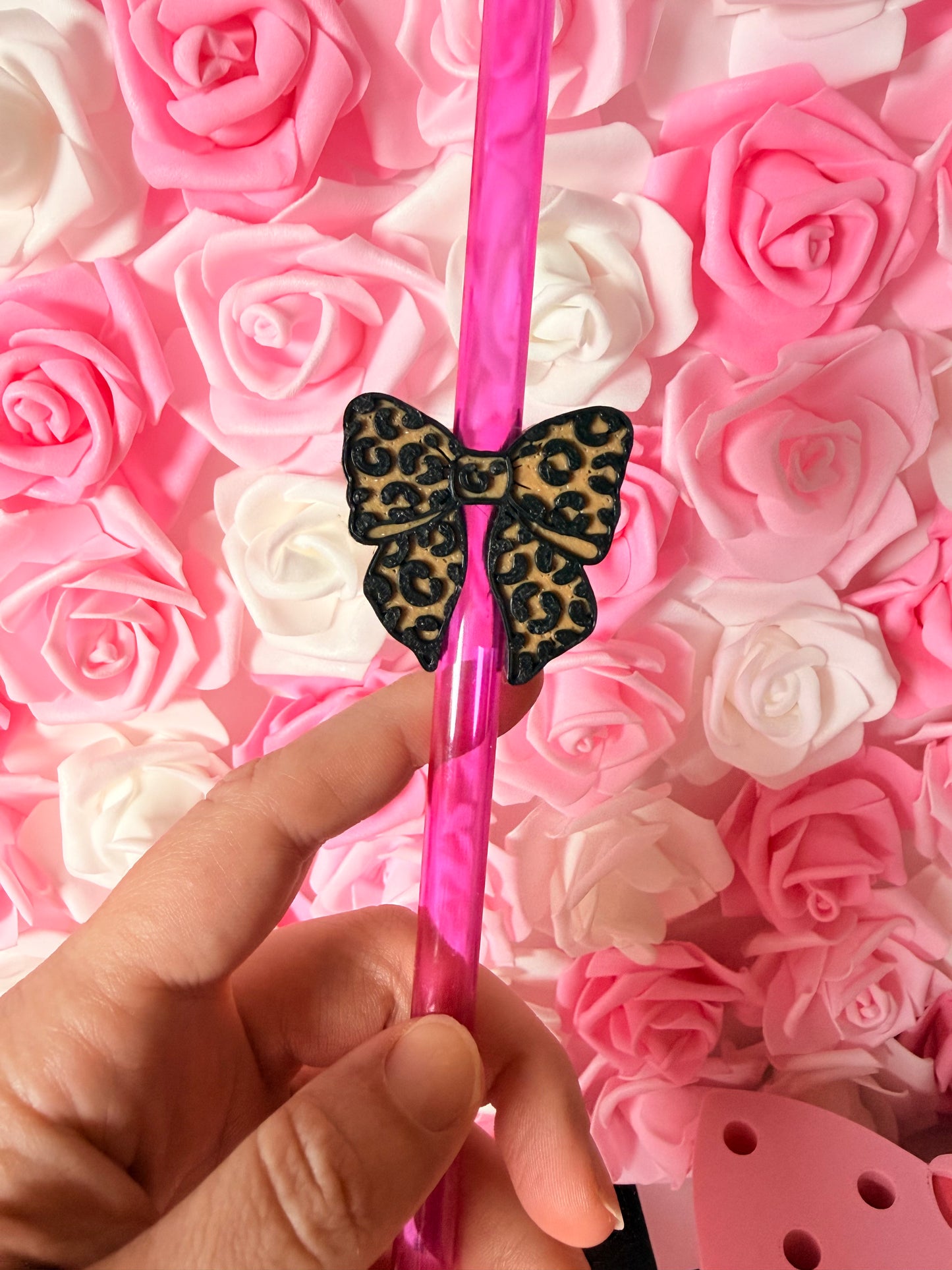 Leopard Print Bow Straw Topper