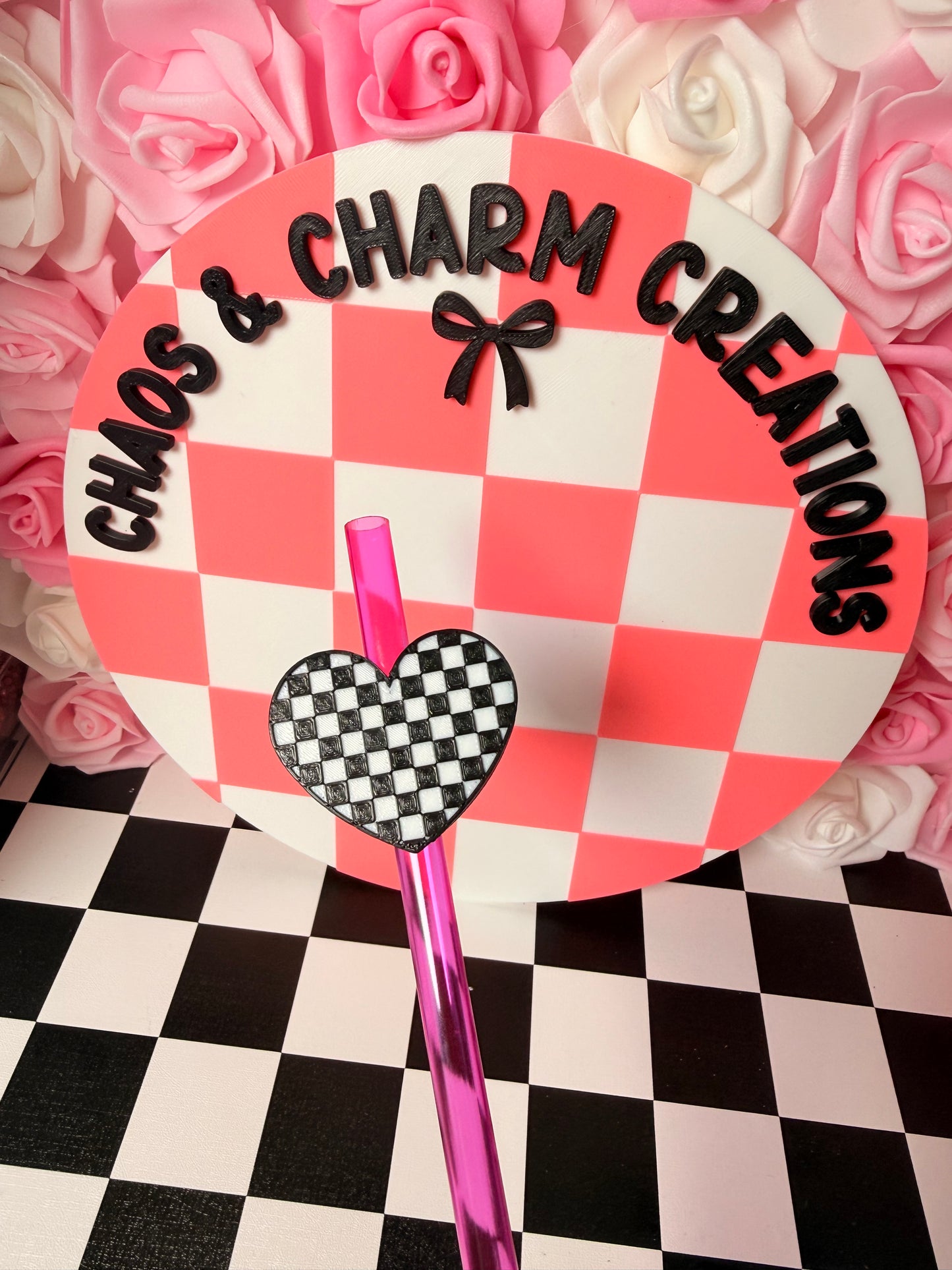 Checkered Heart Straw Topper
