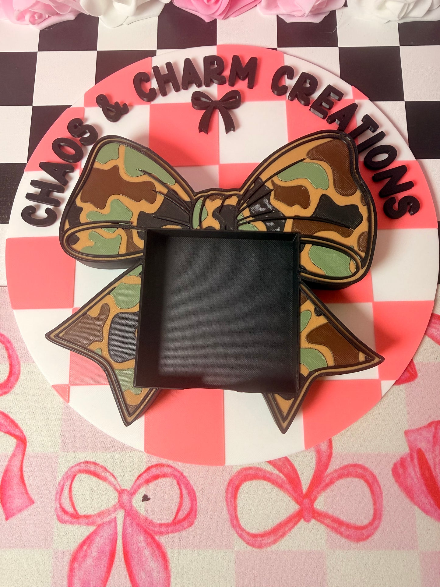 Camo bow Sticky Note Holder * Custom