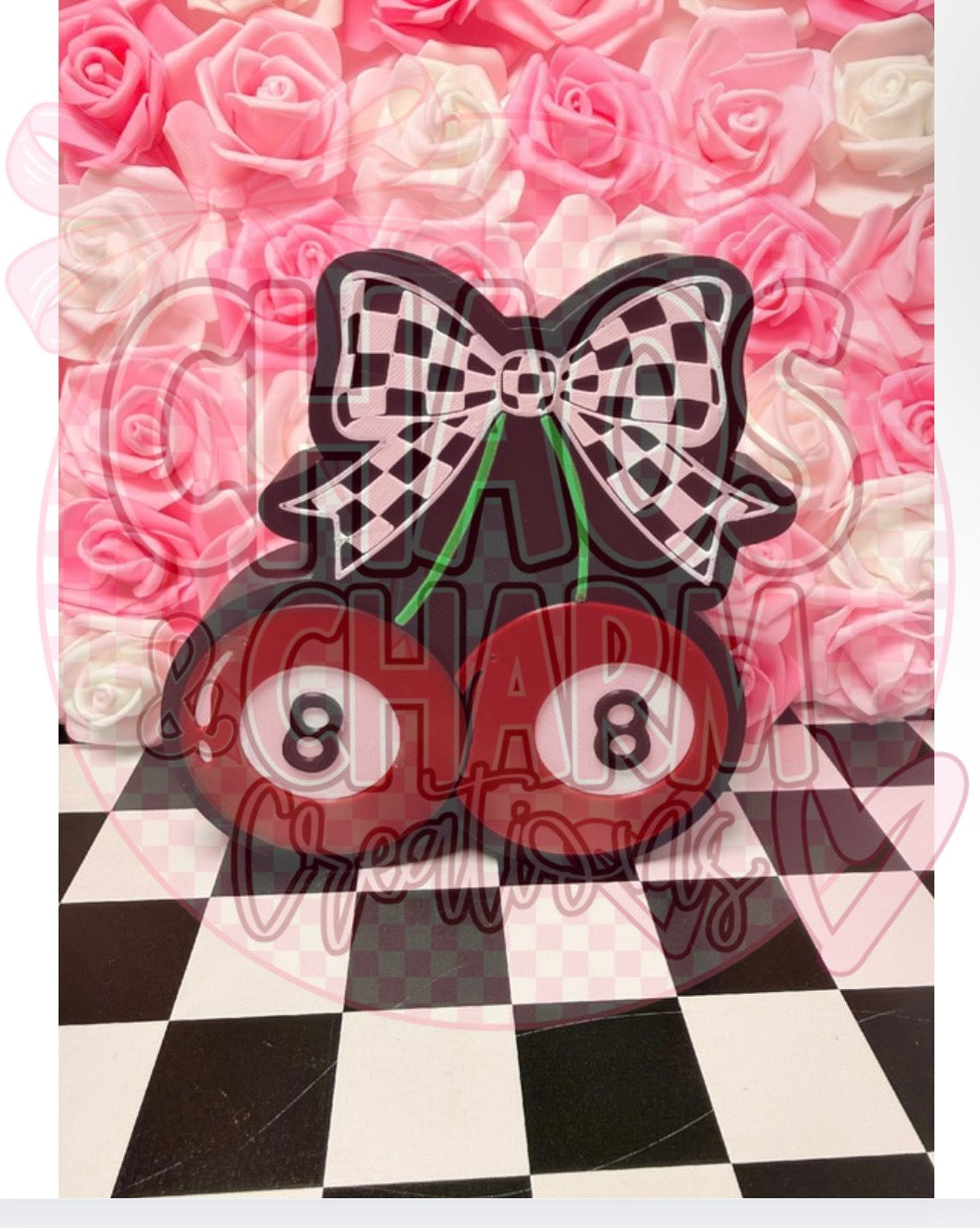8 Ball Cherry Checkered Bow Pen Box * Custom
