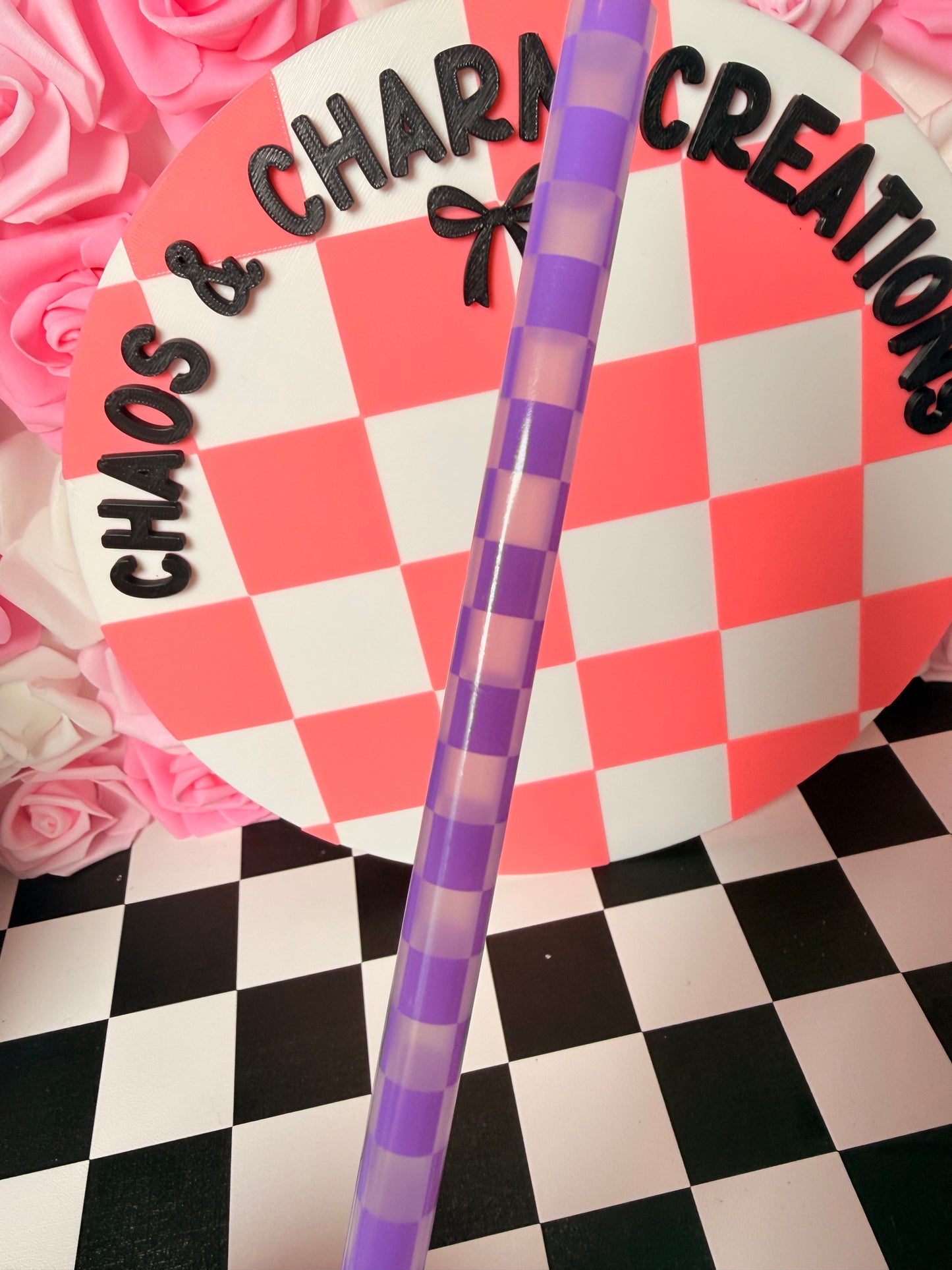 Purple/clear Checkered Print 40 0z Straw