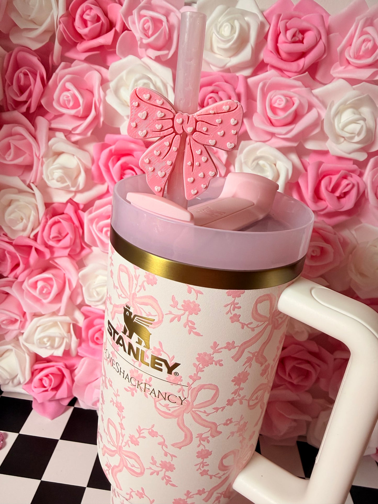 Bow with Hearts Straw Topper