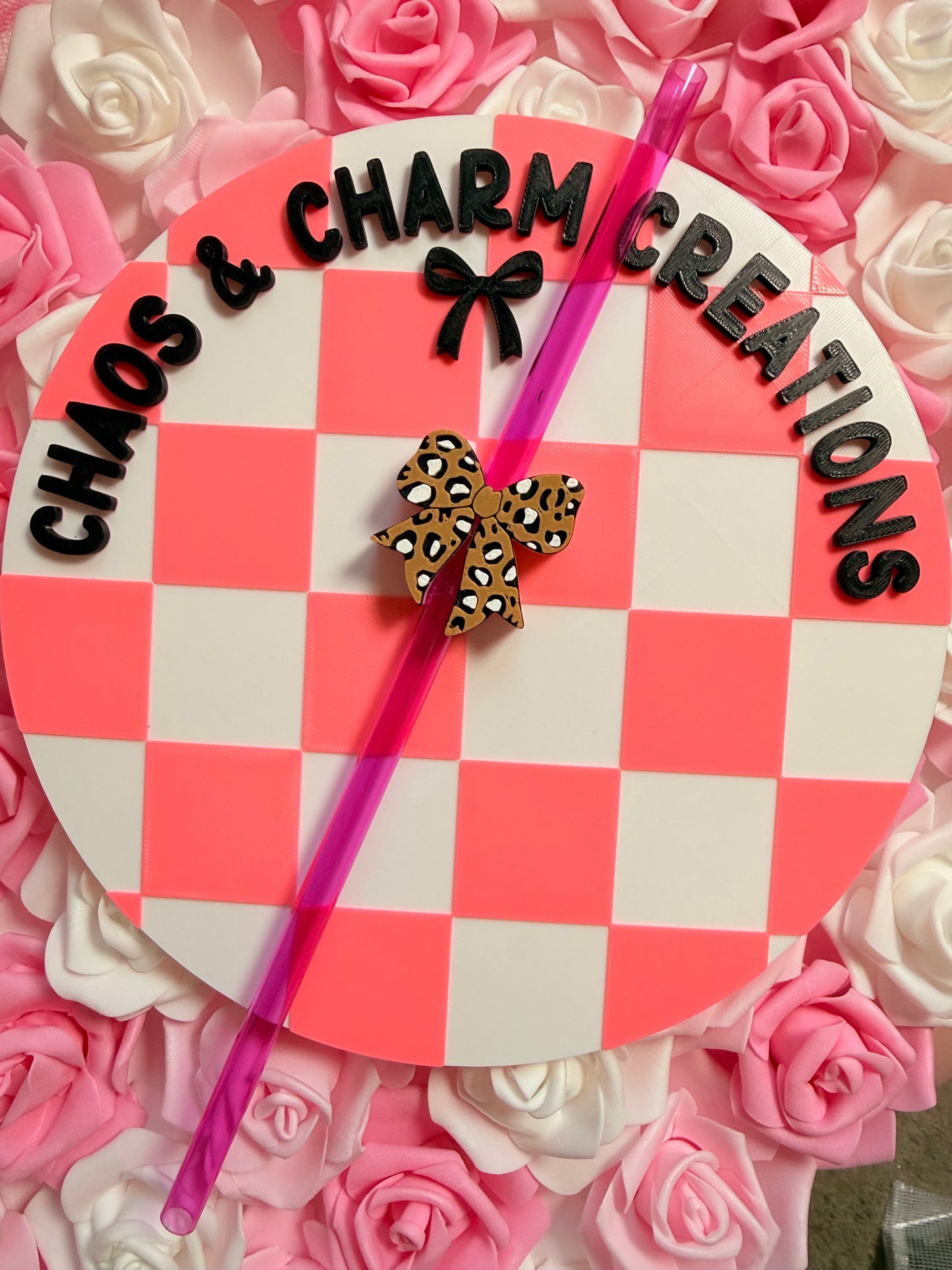 Spotted Leopard Bow Straw Topper