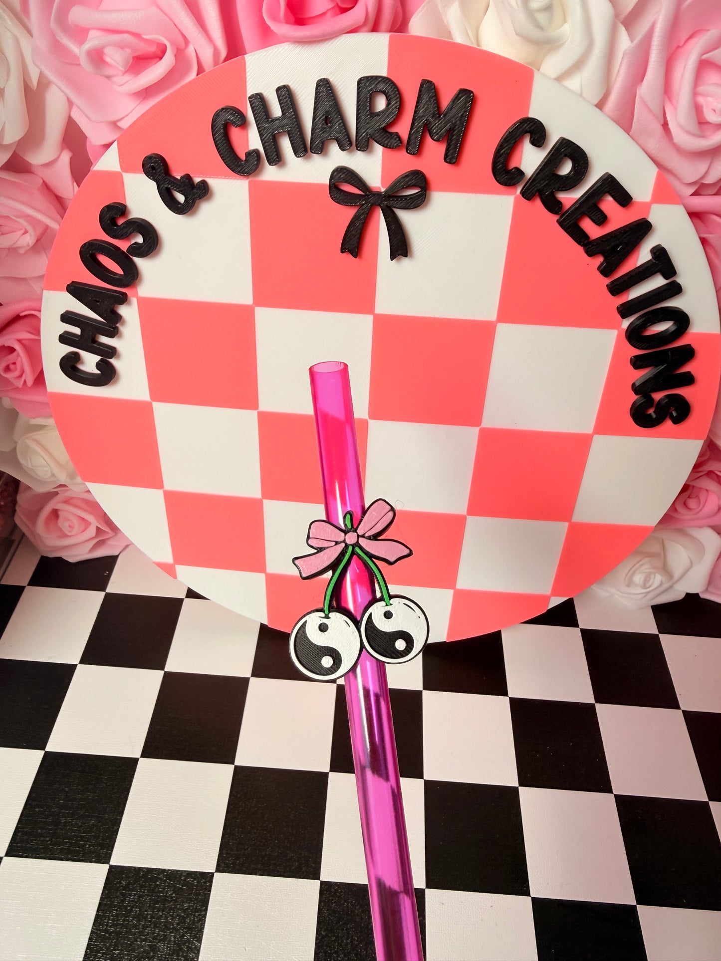 Ying Yang Cherry with Bow Straw Topper