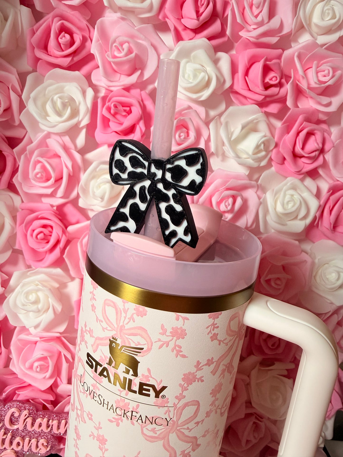 Cow Print Bow Straw Topper