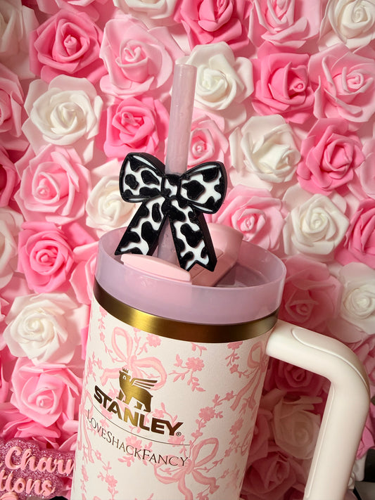 Cow Print Bow Straw Topper