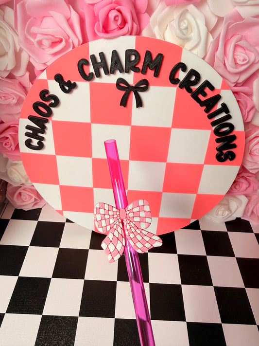 Checkered Print Bow Straw Topper