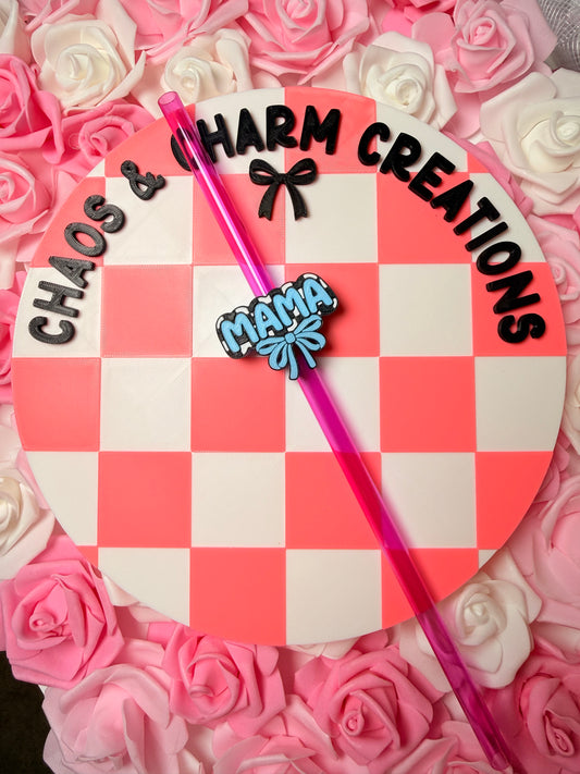 Checkered Mama Blue Straw Topper
