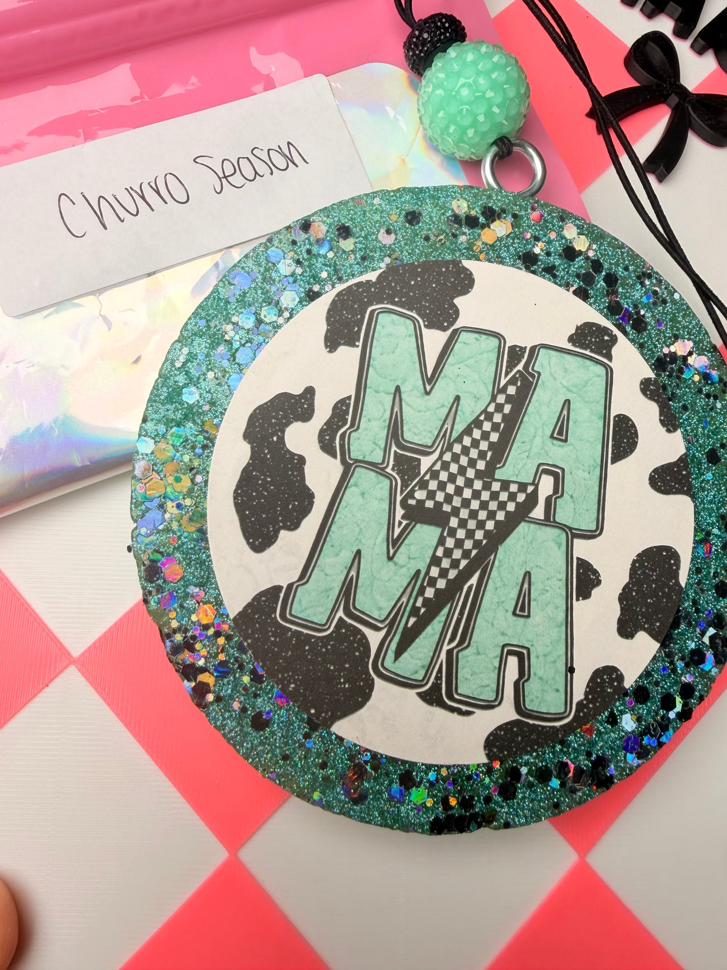Teal cow mama freshie