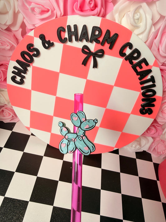 Balloon Dog with Hearts Straw Topper