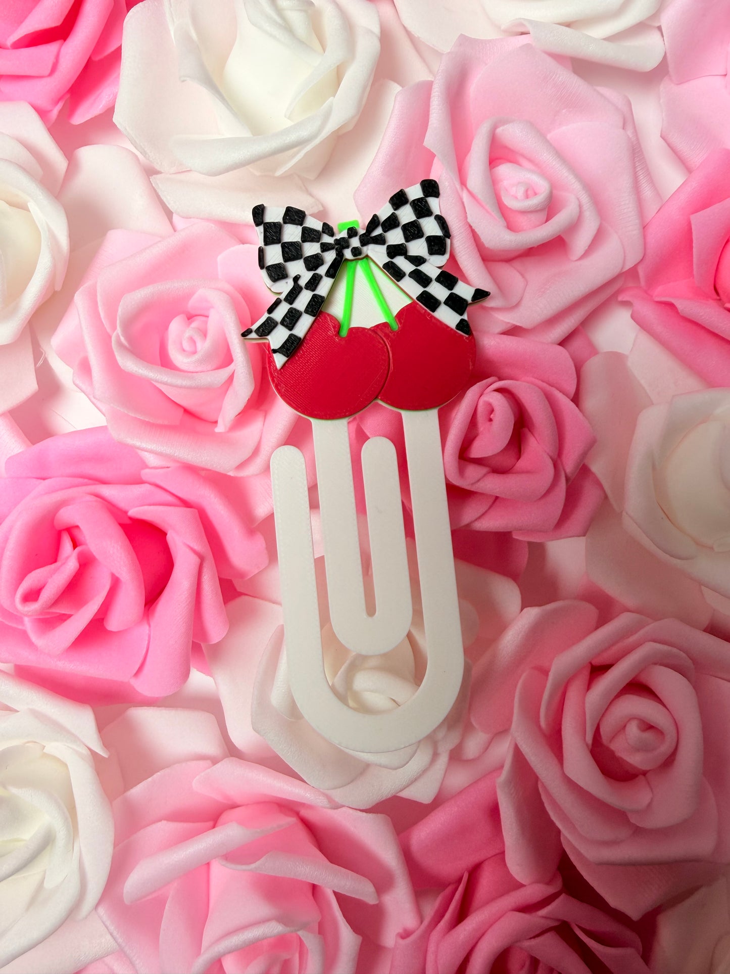 Pink Checkered Cherries Bookmark