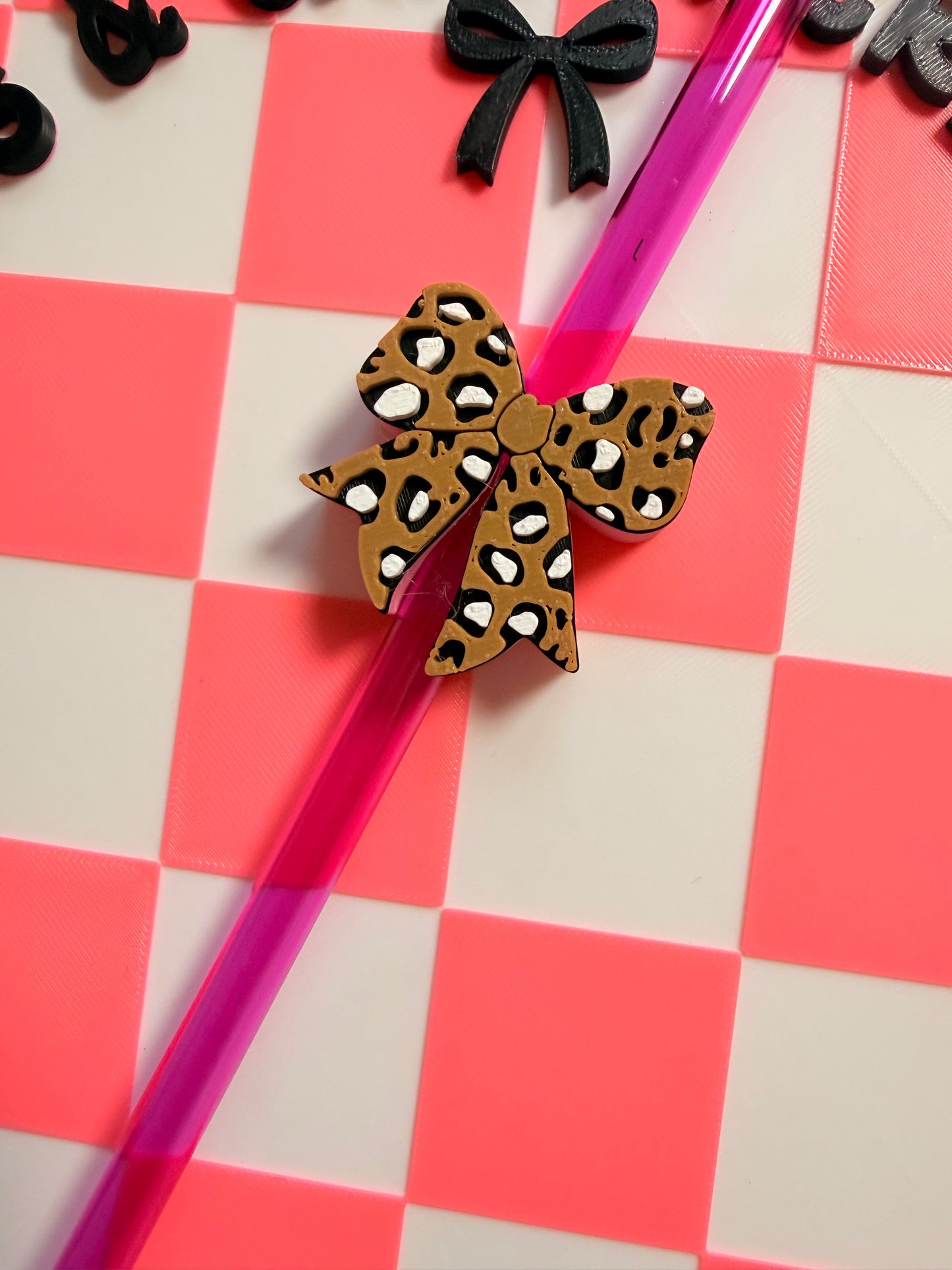 Spotted Leopard Bow Straw Topper