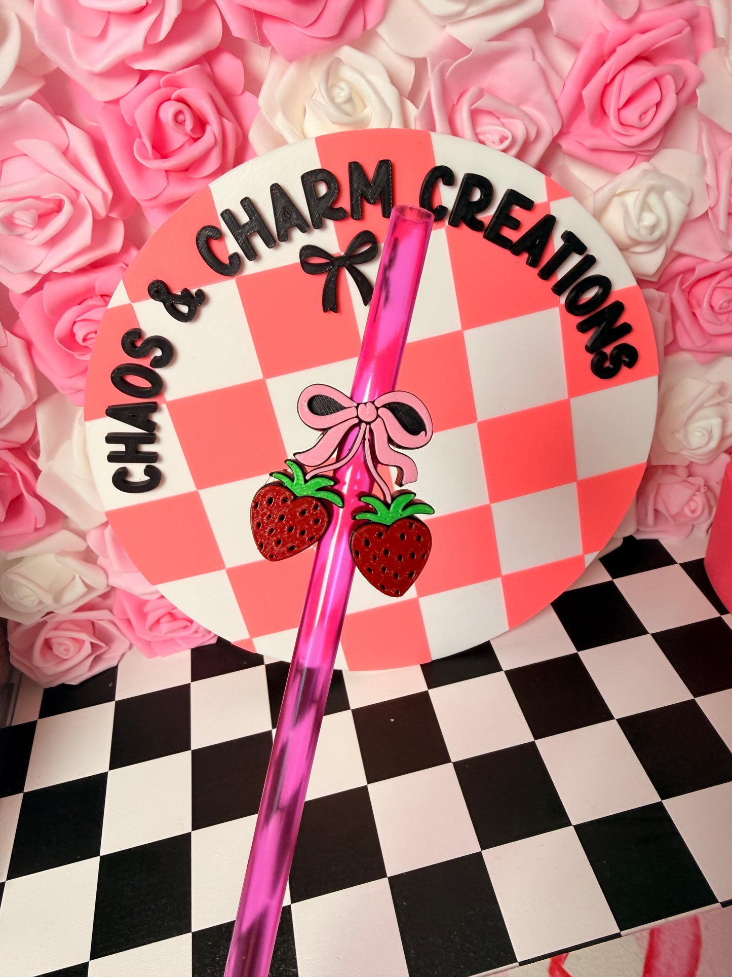 Strawberry Bow Straw Topper