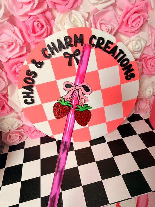 Strawberry Bow Straw Topper